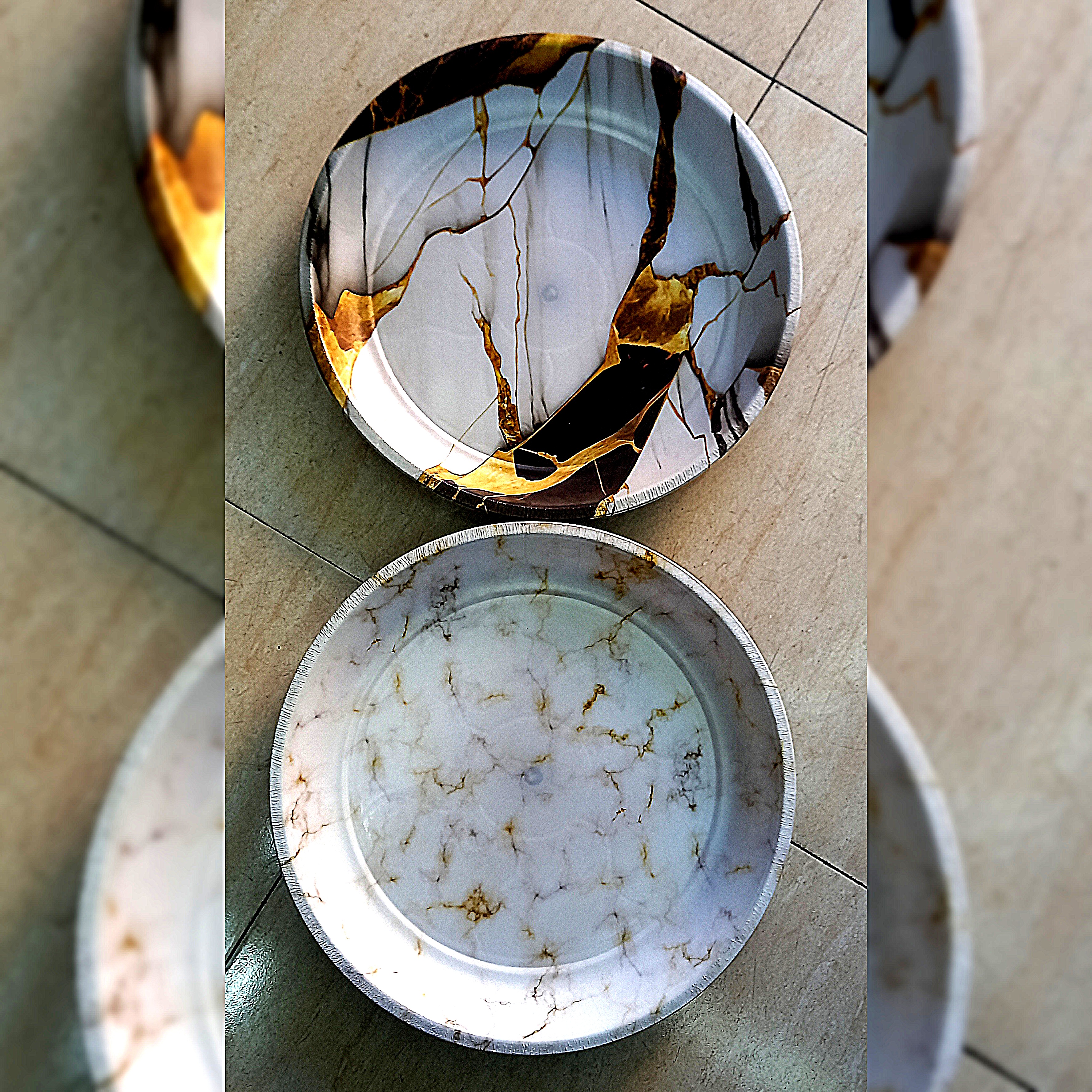 سینی گرد پلاستیکی سایز بزرگ قطر 37 طرح ماربل